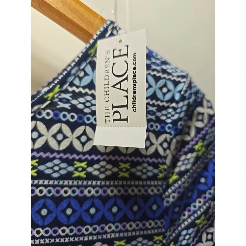 The Children's Place Skater Dress Girls 16 Blue Geometric Boho Cotton NWT‎